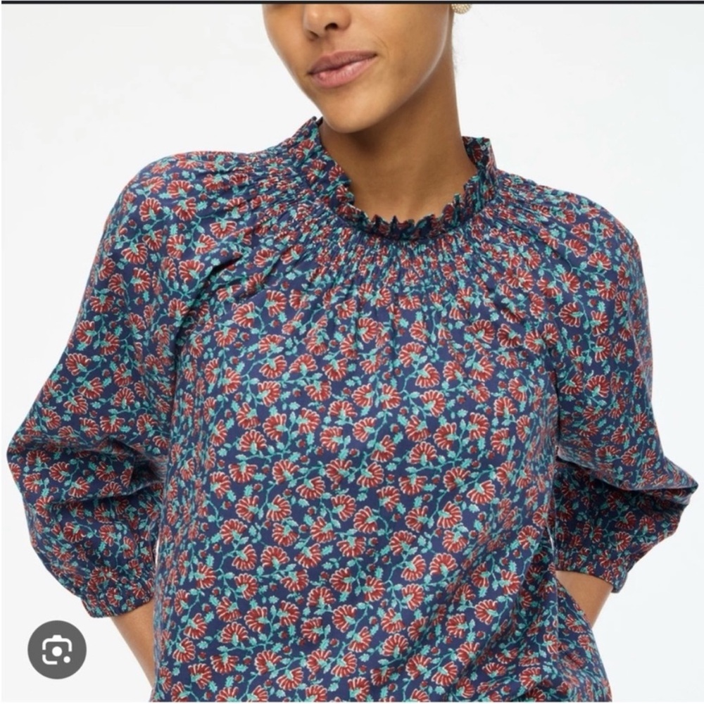 J. Crew Cotton Red and Blue Floral Blouse Size M